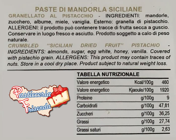etichetta ingredienti pasta di mandorle siciliane
