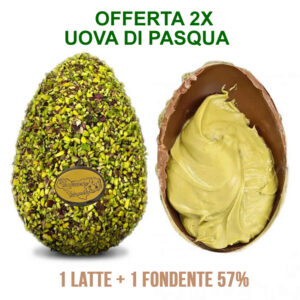 Box DOPPIO Pasquale Frisenda® Colomba al pistacchio da oltre 1,2kg + 2x Uova di Pasqua FARCITE da 650gr ( 1 latte + 1 fondente )